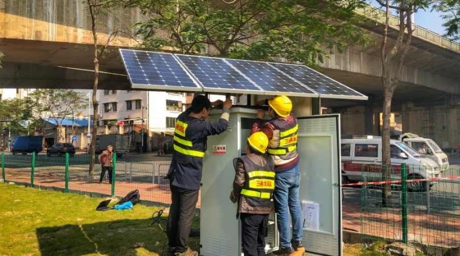 太阳能在城市建设中的应用，利用太阳能的供水系统监测站。